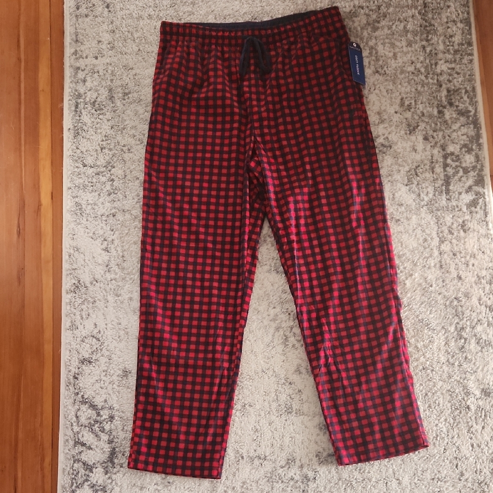 Nautica Red and Black Checkered Men's Fleece Pajama Pants